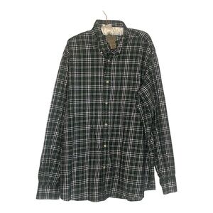 Beretta 100% Cotton Shirt Mens XXL Plaid Button Up Long Sleeve White Green Navy